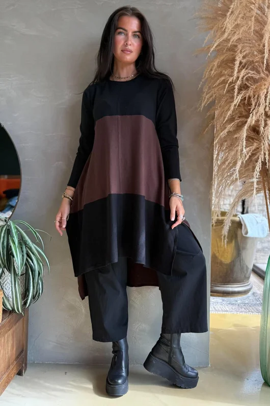 Agata Longline Split Side Knit Chocolate